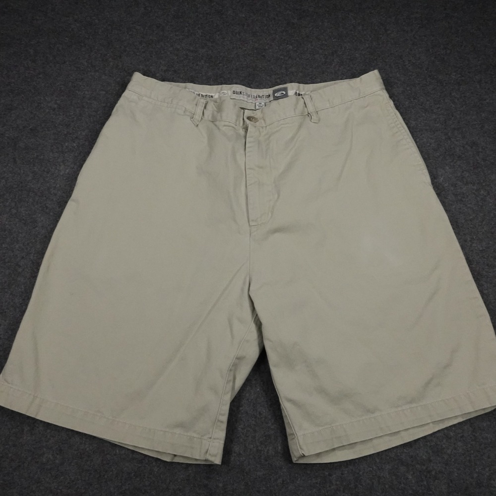 Quiksilver Edition Mens Khaki Tan Chino Shorts Size 36 Flat Front Cotton Twill